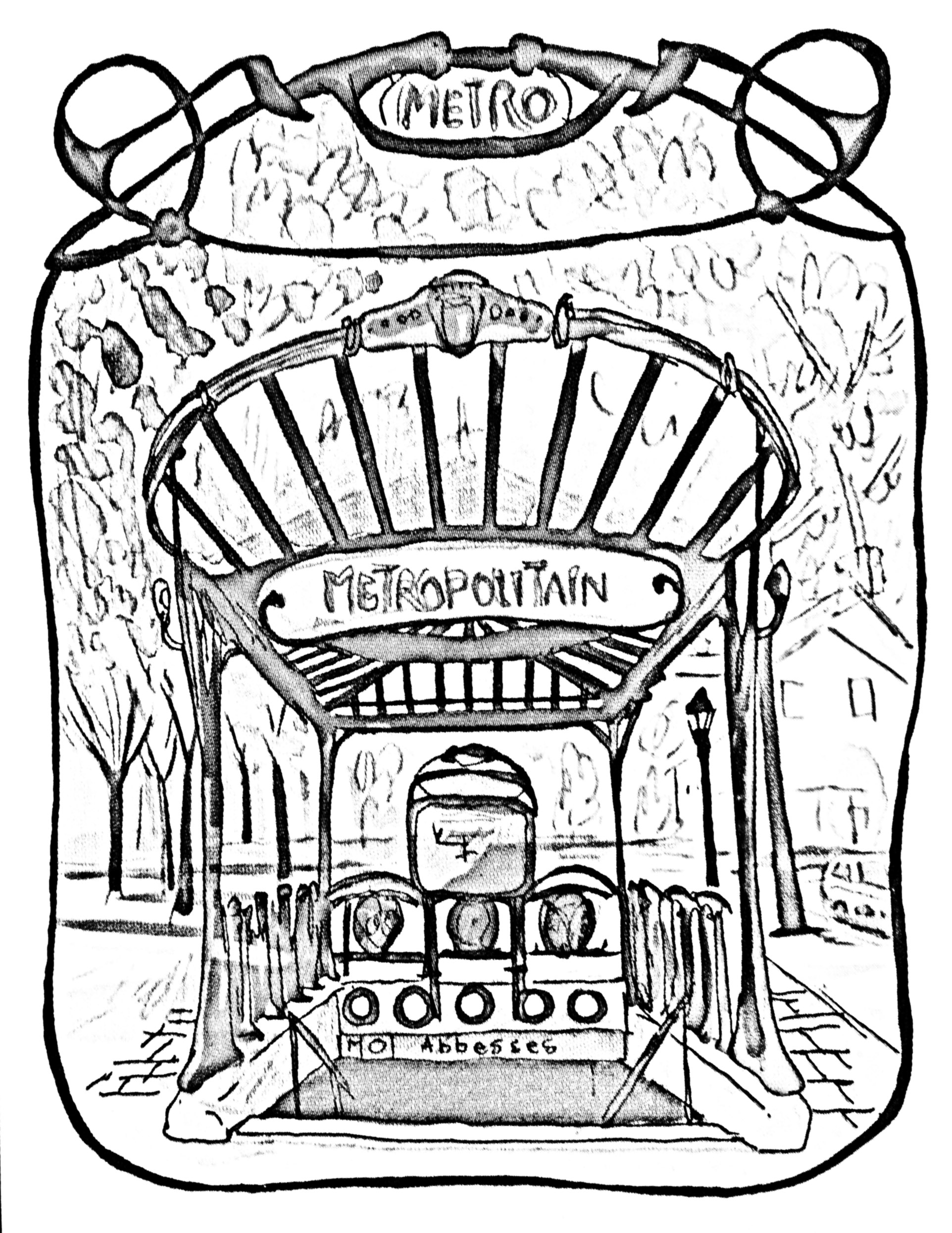 1923x2489 Free Coloring Page Coloring Adult Entrance Gate To Paris Subway