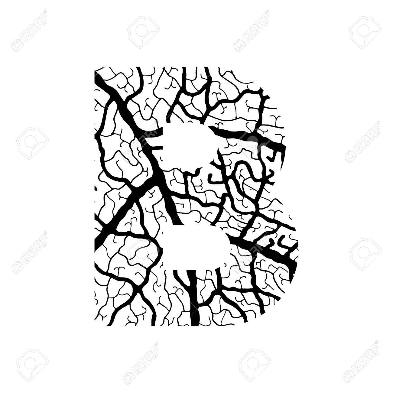 1300x1300 Nature Alphabet, Ecology Decorative Font. Capital Letter B Filled