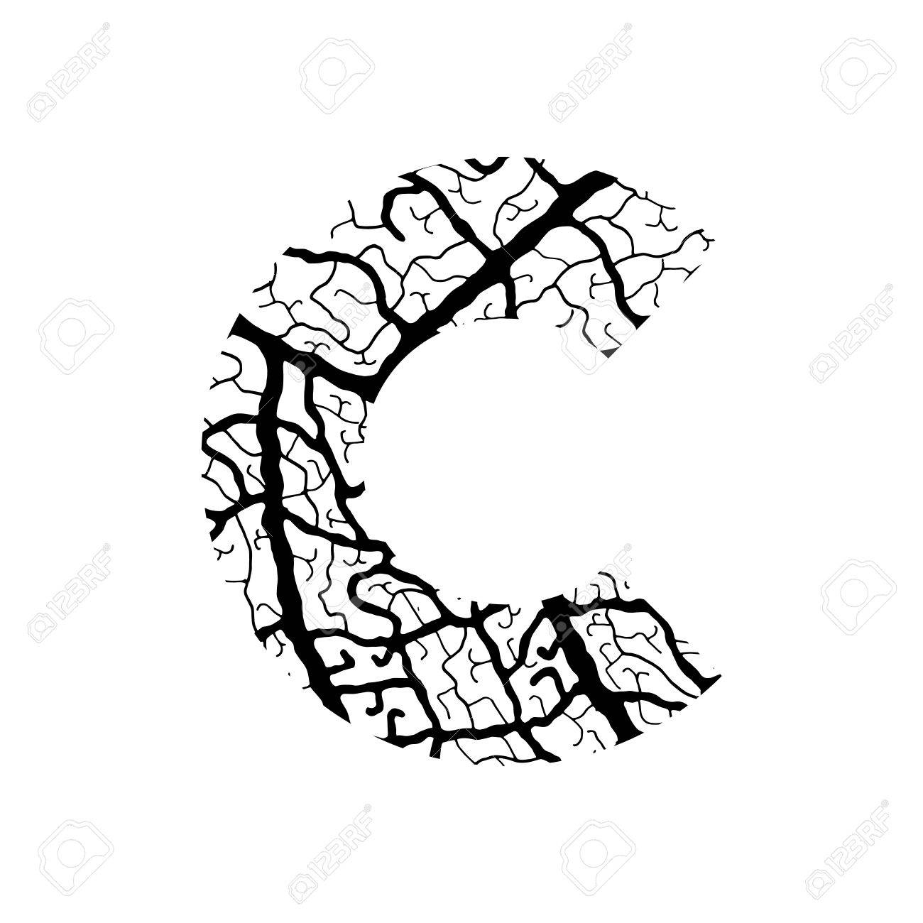 1300x1300 Nature Alphabet, Ecology Decorative Font. Capital Letter C Filled