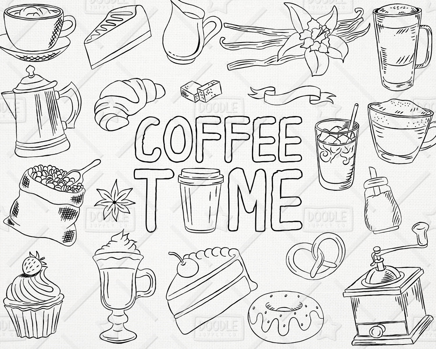 1500x1200 Doodle Coffee Vector Pack, Coffee Shop, Bakery, Cafe Clipart