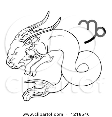 450x470 Clipart Of A Black And White Astrology Zodiac Capricorn Sea Goat