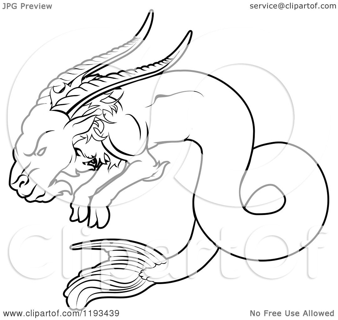 1080x1024 Clipart Of A Black And White Line Drawing Of The Capricorn Zodiac