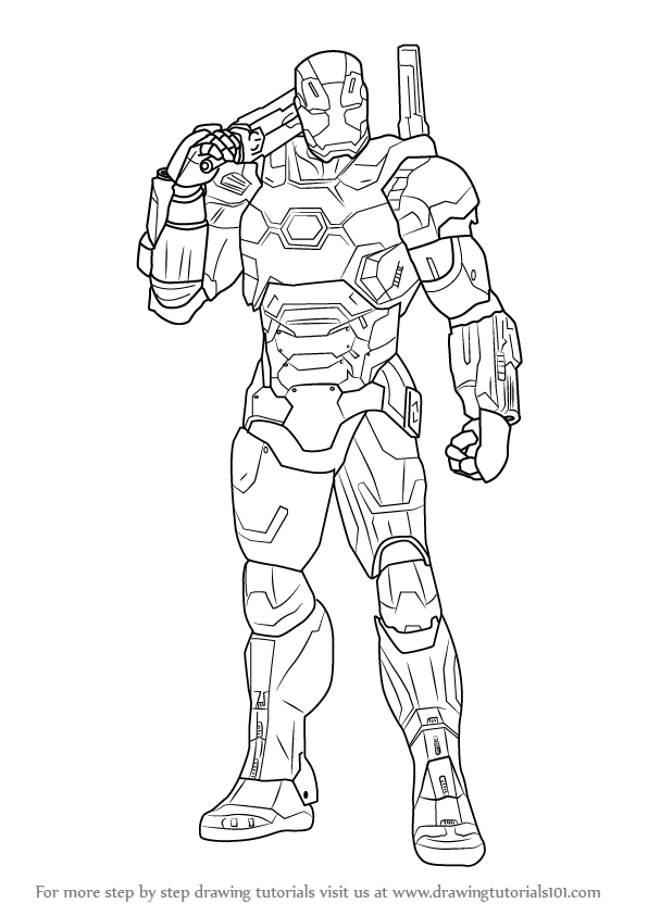 596x843 Step By Step How To Draw War Machine From Captain America Civil