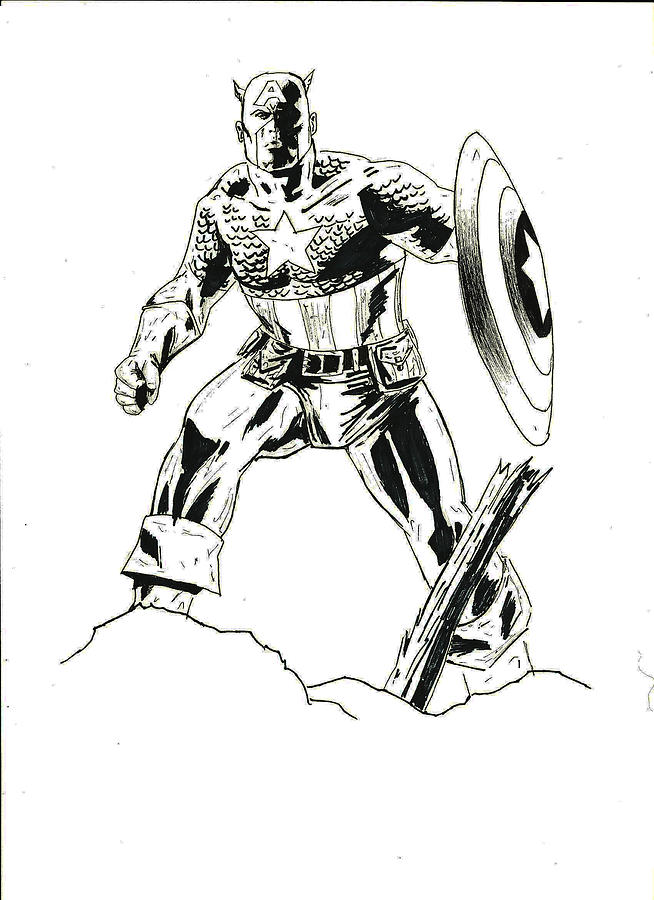 654x900 Captain America Ink Sketch Drawing By Laura Lewis