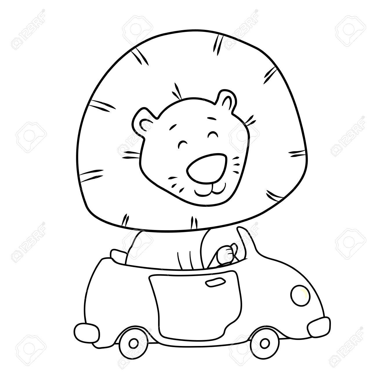 1300x1300 Cute Cartoon Lion Driving A Car Coloring Page For Kids Royalty