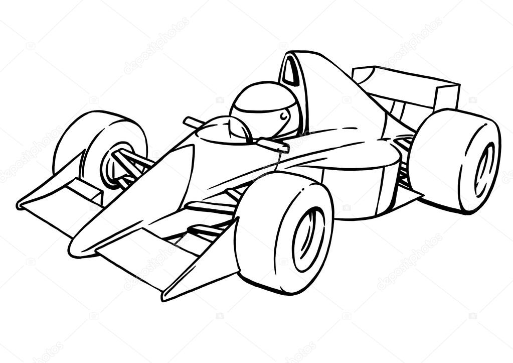 1023x723 Childs Funny Cartoon Formula Race Car Illustration Art Stock