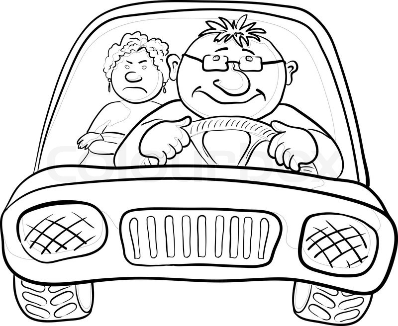 800x656 Cartoon, Car With A Man Driver And Passenger A Woman, Contours