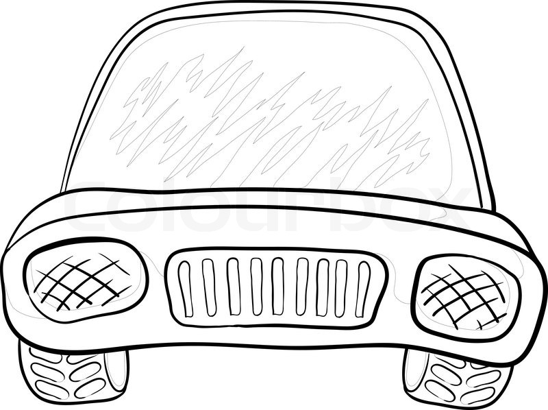 800x598 Cartoon Car, Monochrome Contours On White Background Vector