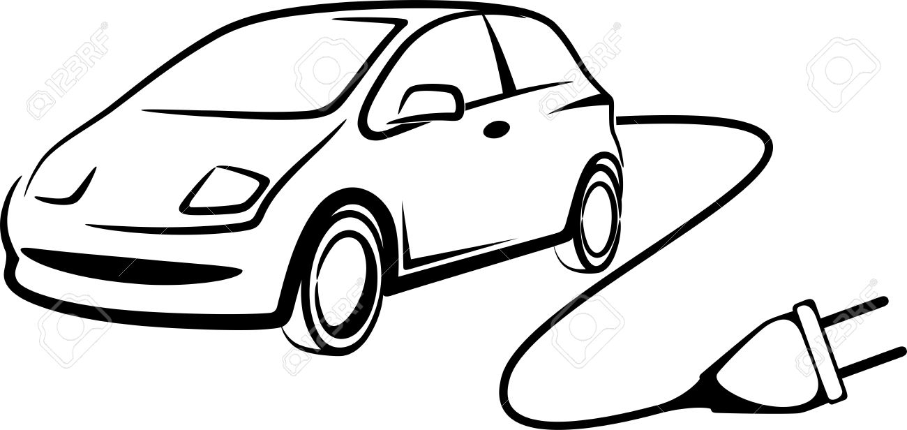 1300x616 Simple Illustration With Electric Car Royalty Free Cliparts