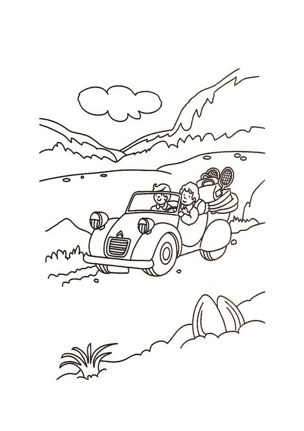 595x842 Coloring Page Of Two People In An Open Top Car Driving In Car