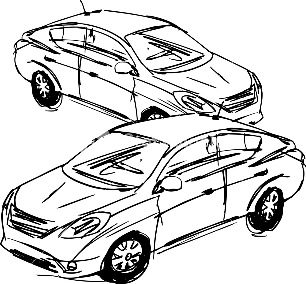 1000x928 Sketch Of Cars. Vector Illustration Royalty Free Stock Image