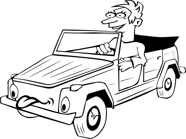 600x448 Boy Driving Car Cartoon Outline Clip Art