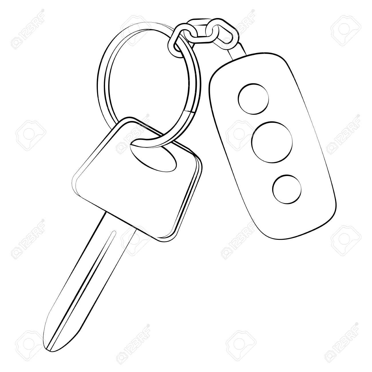 1300x1300 Black Outline Vector Car Key On White Background. Royalty Free