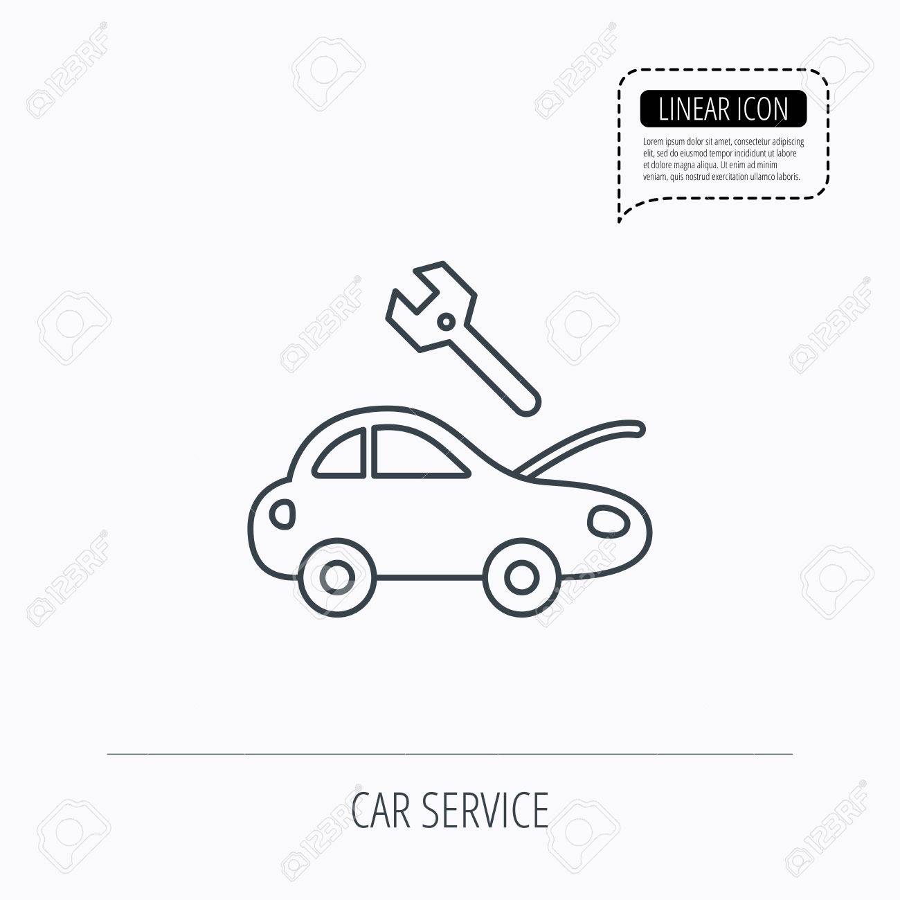 1300x1300 Car Service Icon. Transport Repair With Wrench Key Sign. Linear