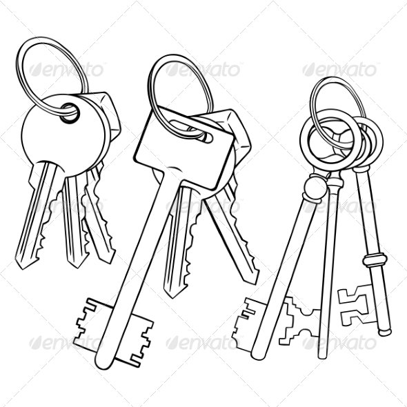 590x590 Vector Set Of Lineart Bunches Of Keys By Nikiteev Graphicriver