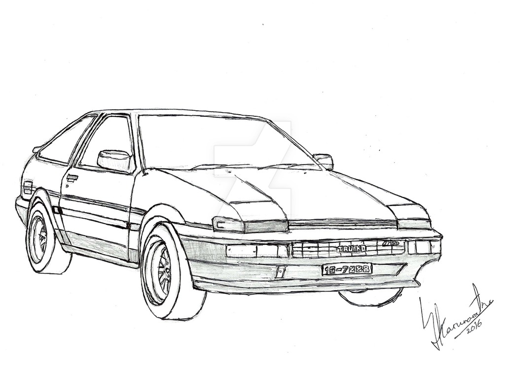 1024x743 Toyota Trueno Ae86 Pencil And Pen Sketch Drawing By Lahiruj