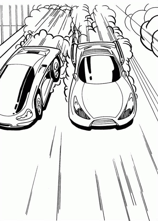 600x840 Hot Wheels Tight Race Between Two Cars Coloring Page