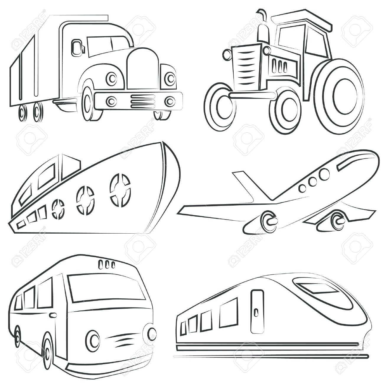 1300x1300 Sketched Car, Truck Set, Transportation Royalty Free Cliparts