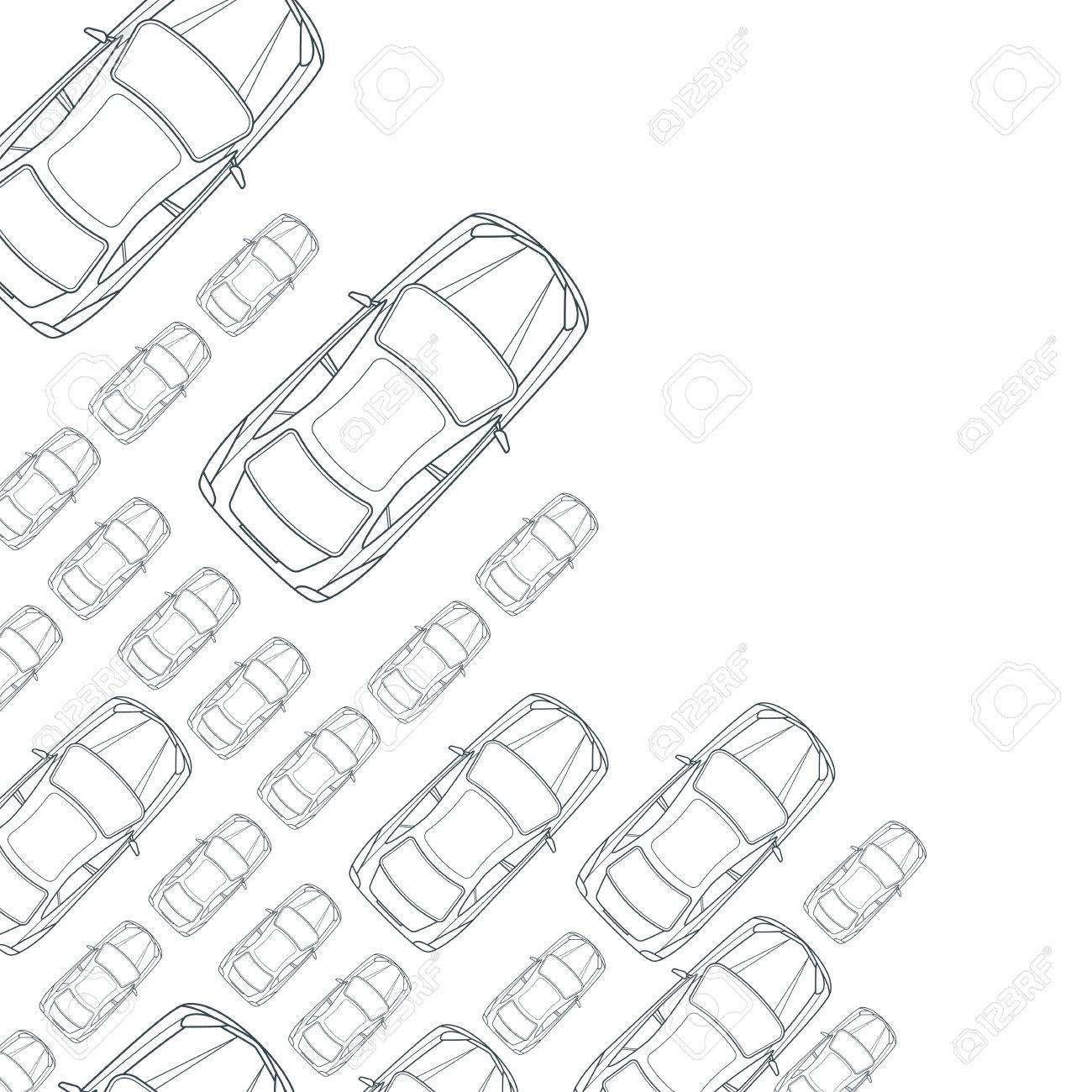 1300x1300 Vector Monochrome Background With Outline Cars. Top View Isolated