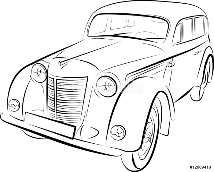 700x565 Drawing Of The Retro Car, Vector Illustration Wall Mural Pixers