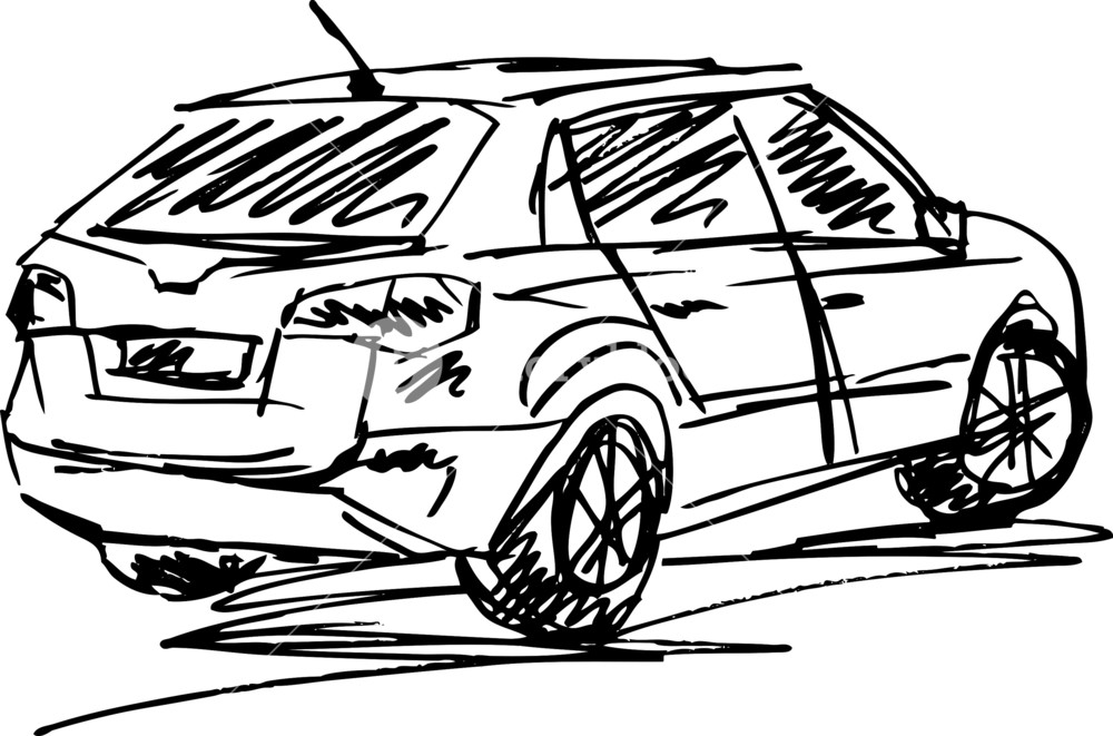 1000x661 Sketch Of A Cars. Vector Illustration Royalty Free Stock Image