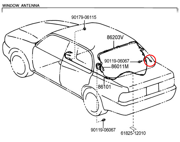 609x481 Camry 98 Rear Window Antenna Connection