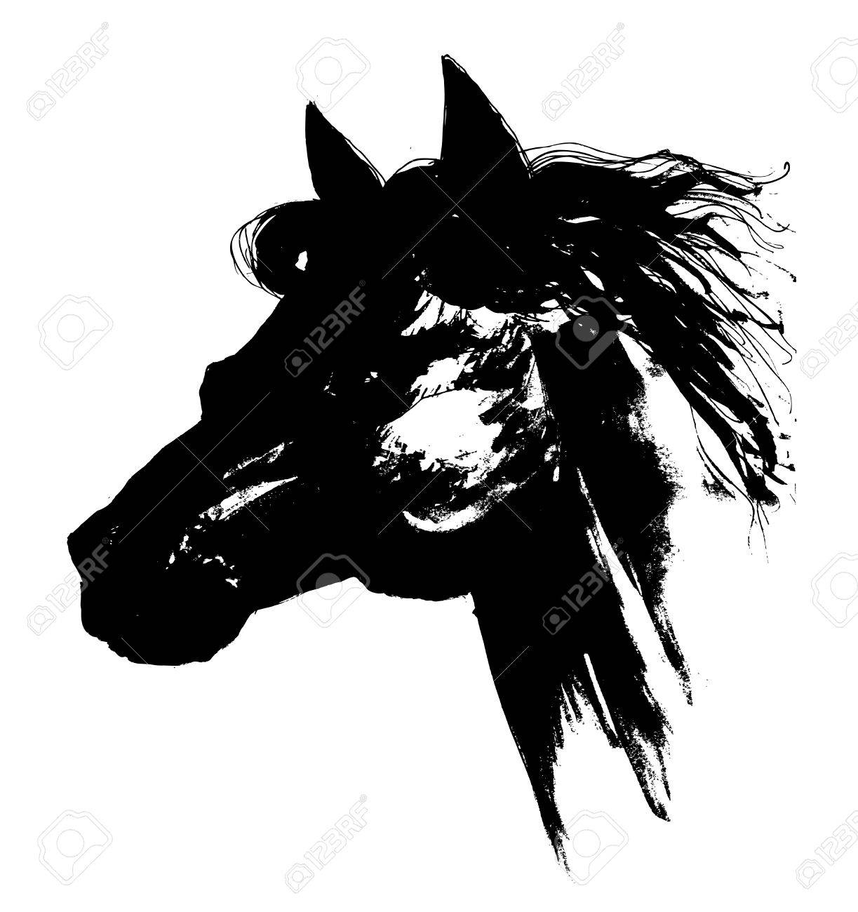 1223x1300 Black Horse Head Carbon Drawing Royalty Free Cliparts, Vectors