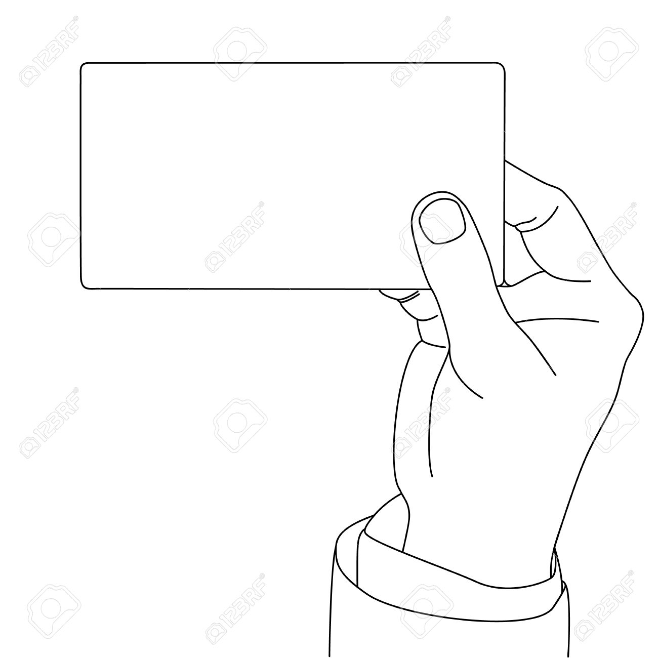 1300x1300 Drawing Outline Of Hand Holding Blank Card, Vector Format Royalty