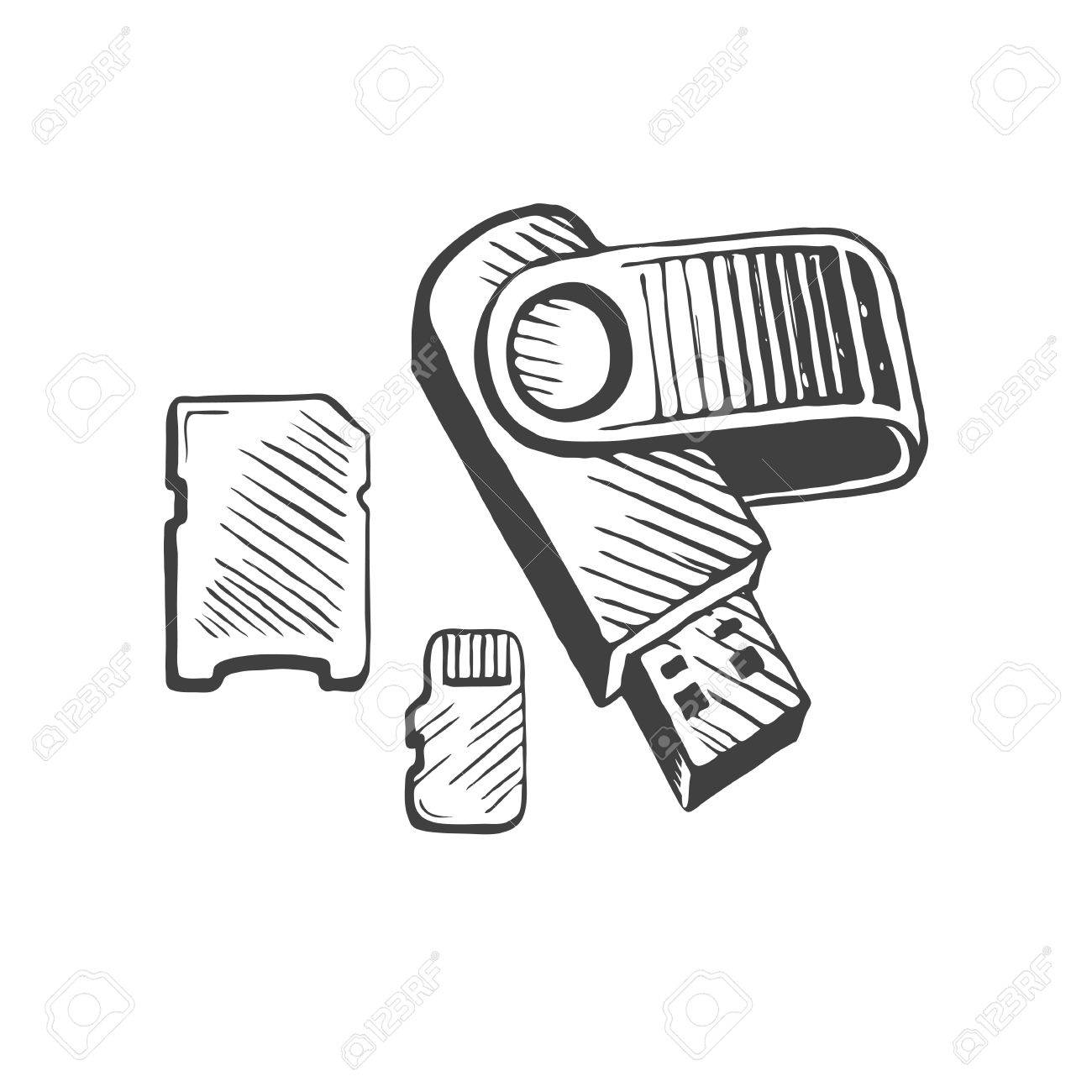 1300x1300 Flash Memory Usb And Card Hand Drawn Sketch Vector Illustration