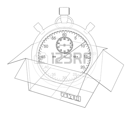 450x400 Stopwatch With Cardboard Box Sketch. Vector Rendering Of 3d