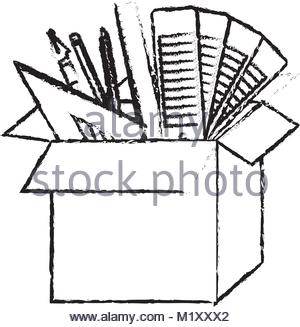 300x327 Cardboard Box With Graph Design Tools In Watercolor Silhouette