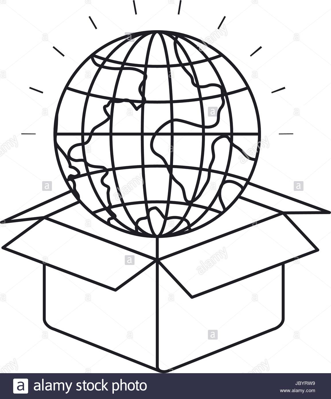 1154x1390 Silhouette Globe Earth World Coming Out Of Cardboard Box Stock