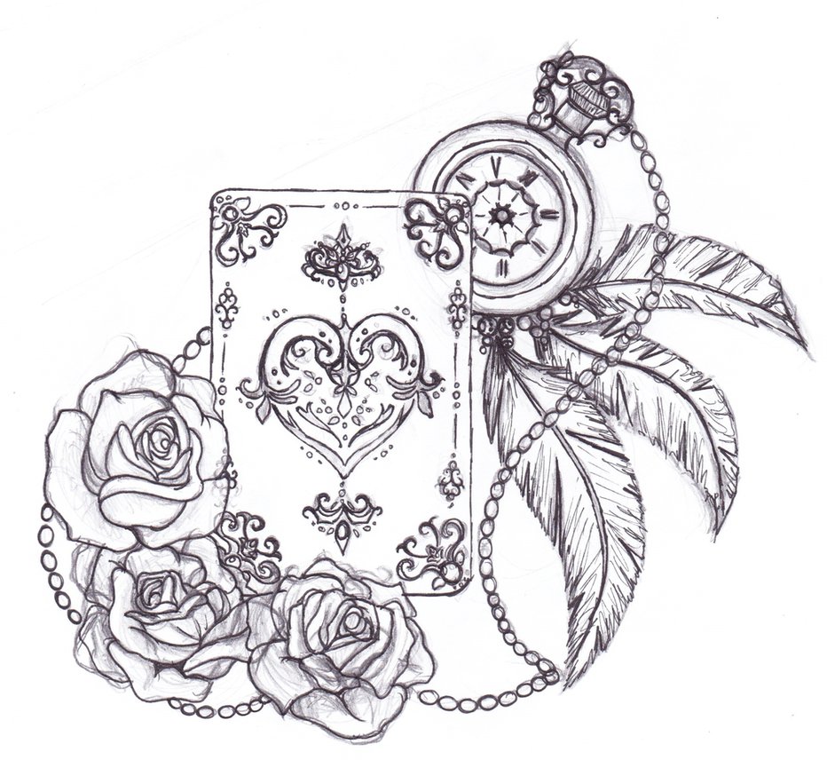 932x856 Queen Of Cards Tattoo Sketch By Steampunkedfox