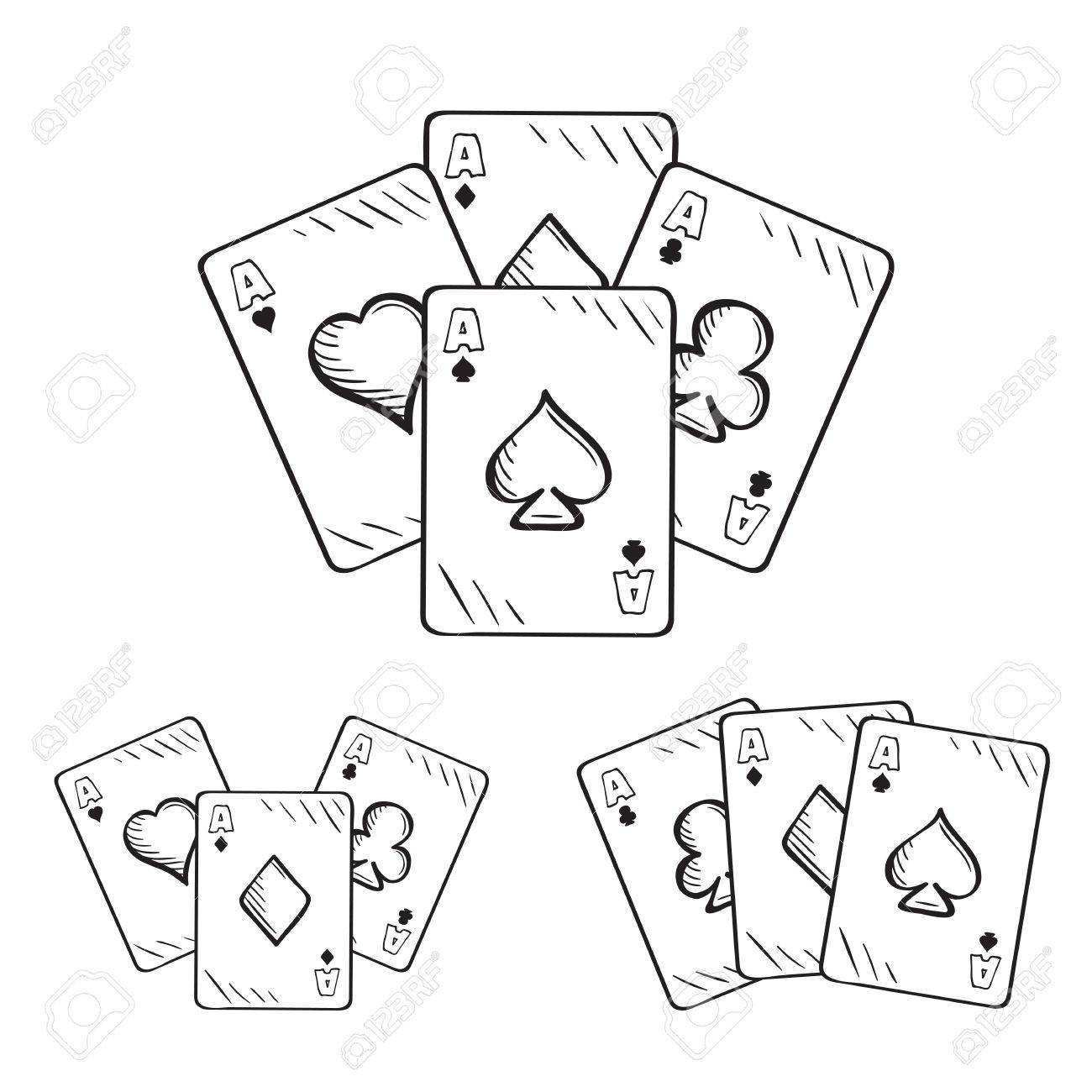1300x1300 Set Of Sketch Playing Cards, Aces In Different Combinations