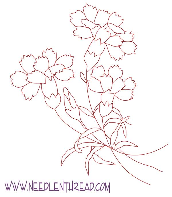 600x687 Free Hand Embroidery Pattern Carnations