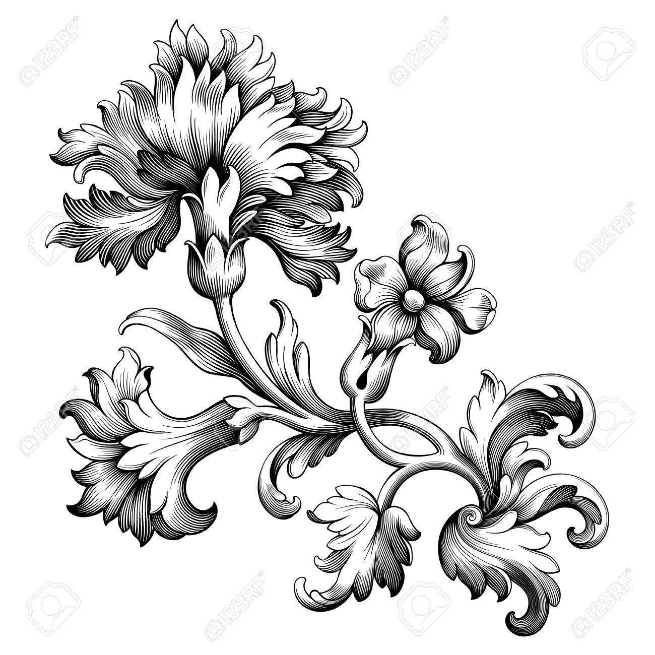 1300x1300 Rose Peony Carnation Flower Vintage Baroque Victorian Frame Border