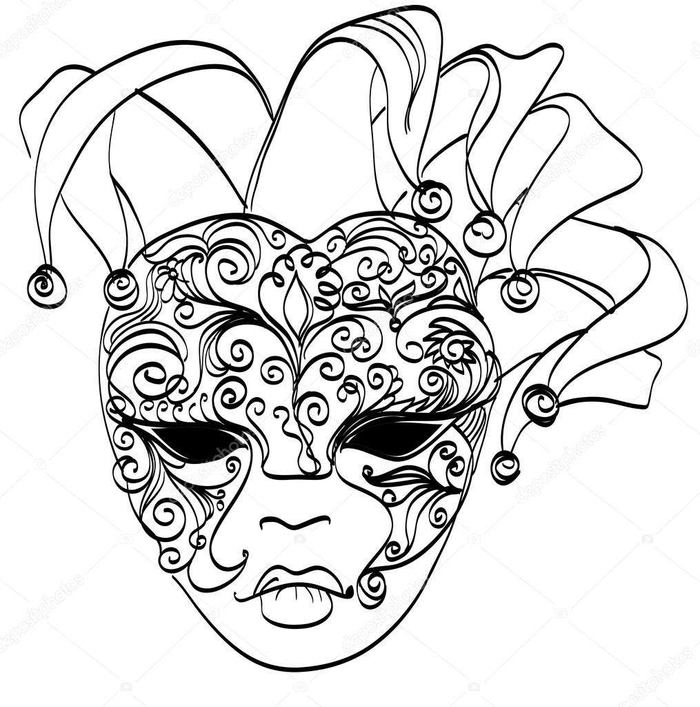 1015x1024 Vector Sketch Venetian Mask. Carnival Mask From Venice Italy
