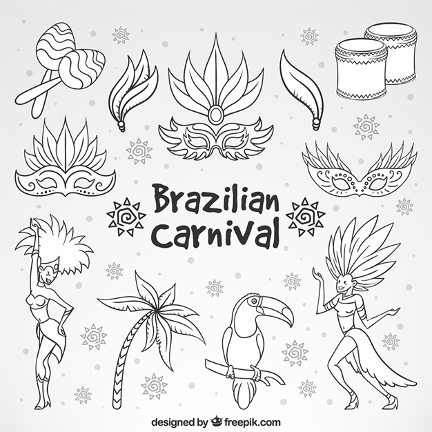 626x626 Collection Of Hand Drawn Brazil Carnival Elements Vector Free