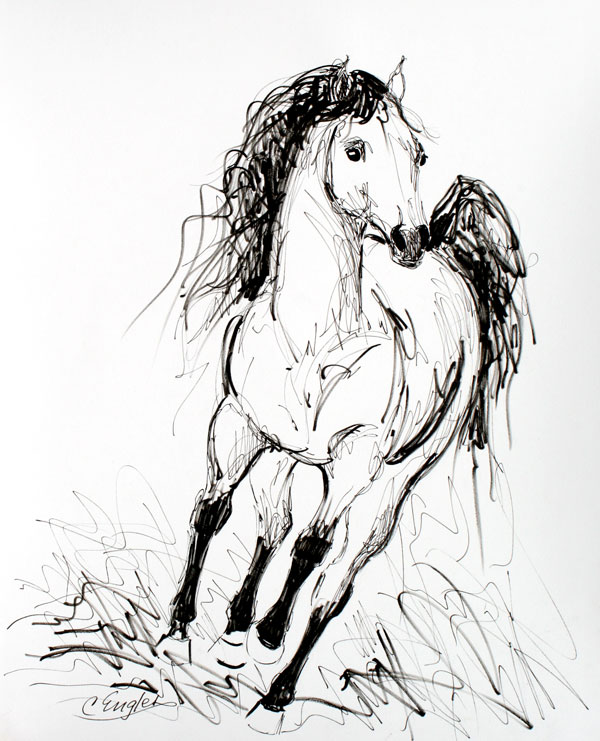 600x741 Head On Gallop, Arabian Horse, Ink Drawing By Carol Engles