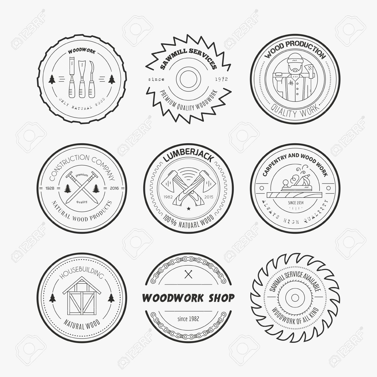 1300x1300 Set Of Vintage Carpentry Logotypes Made In Vector. Wood Work