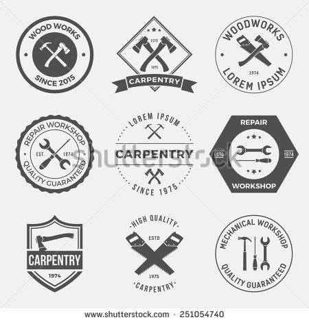 450x470 Set Of Working Tools, Carpentry, Workshop Labels, Logos, Badges