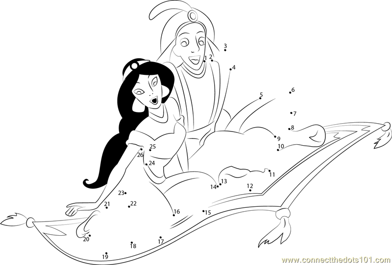800x542 Aladdin And Jasmine On Carpet Dot To Dot Printable Worksheet