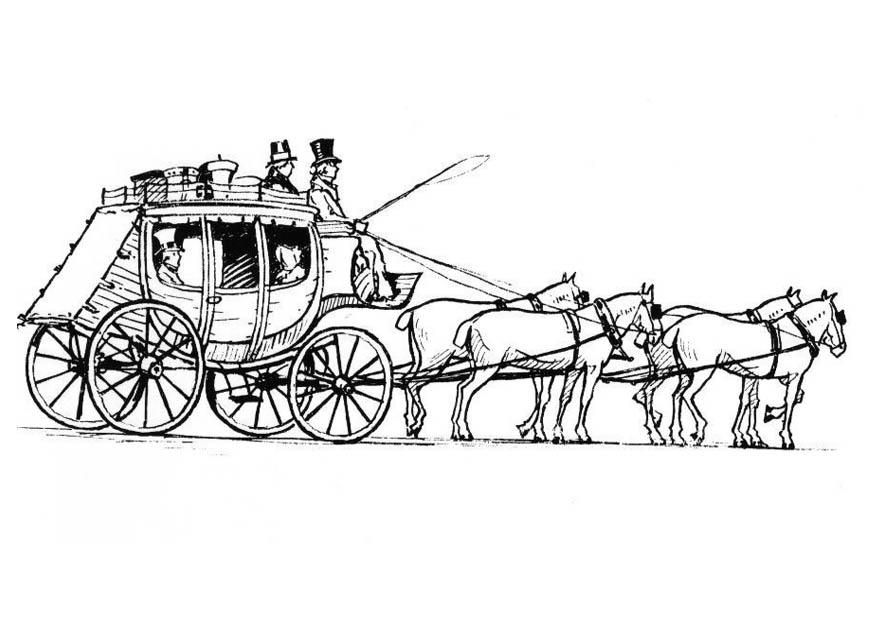 875x625 Coloring Page Horses With Carriage