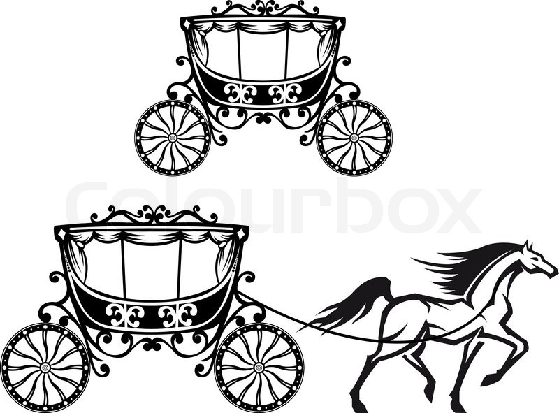 800x591 Horse With Old Carriage Stock Vector Colourbox