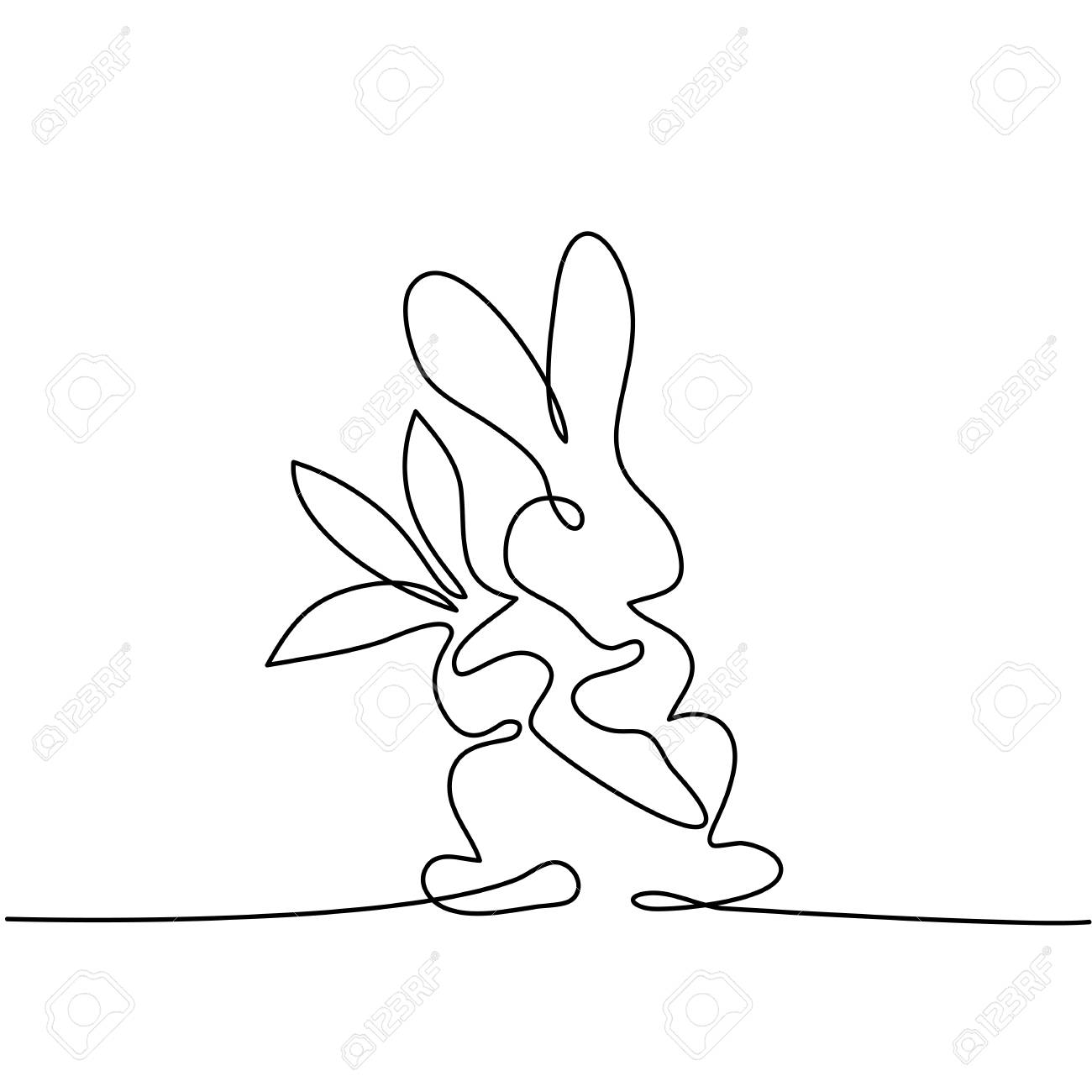 1300x1300 Continuous Line Drawing. Rabbit With Carrot. Vectoe Illustration