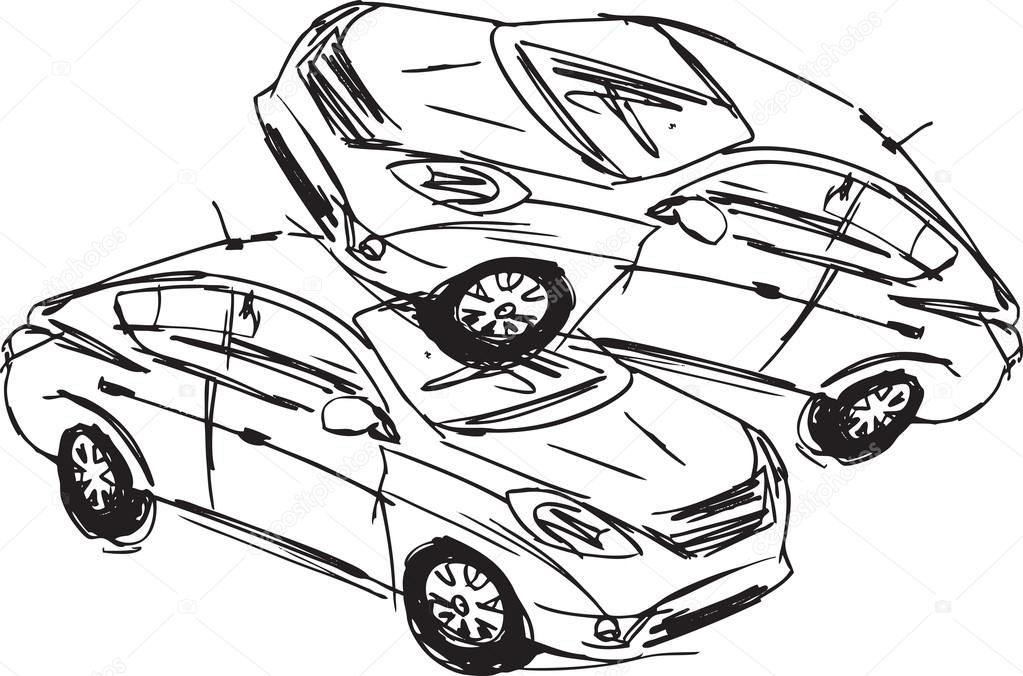 1023x676 Sketch Of Two Cars In An Accident Isolated On A White Background