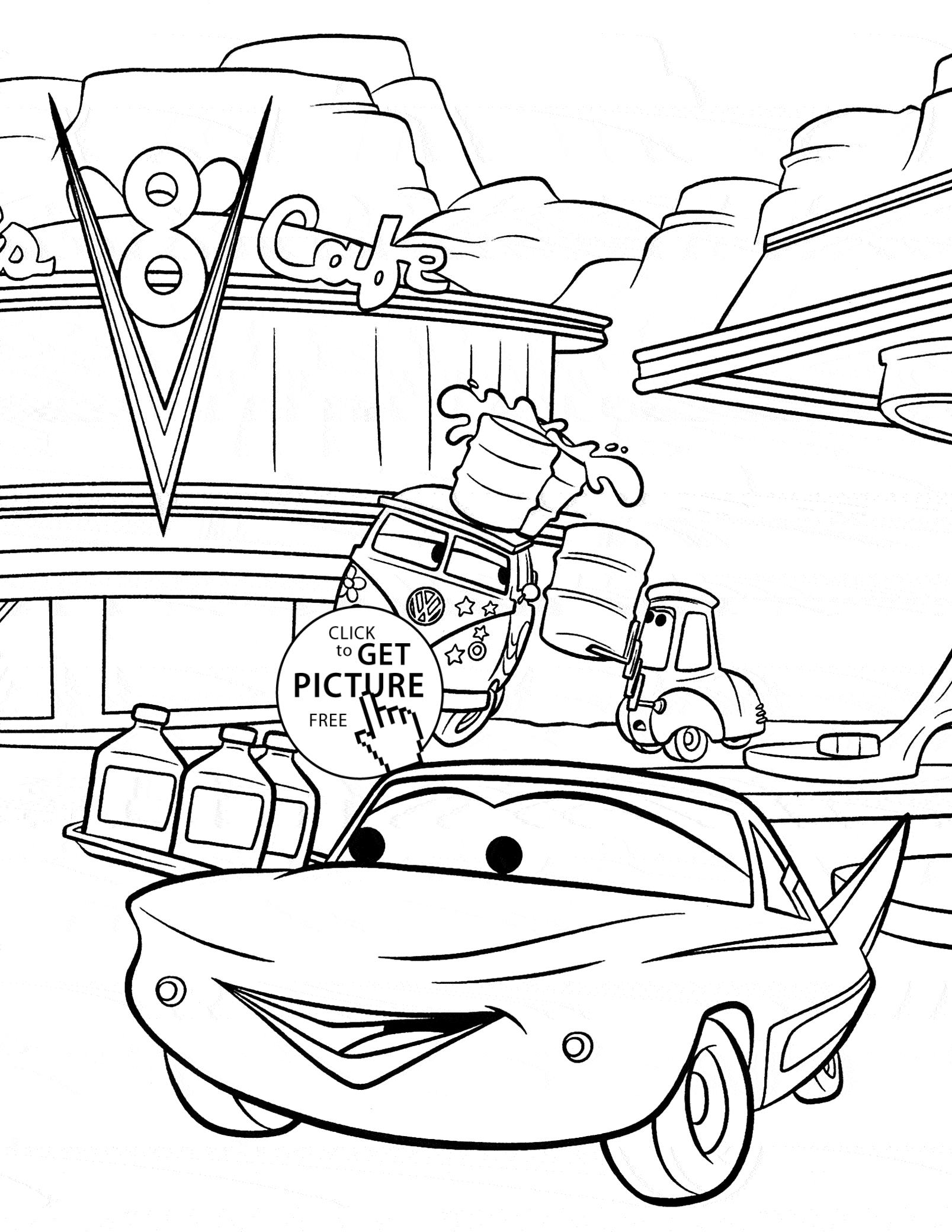 1607x2080 Cars Cafe 8 Coloring Page For Kids, Disney Coloring Pages