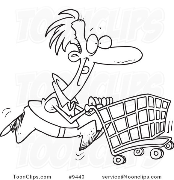581x600 Cartoon Black And White Line Drawing Of A Guy Pushing A Shopping