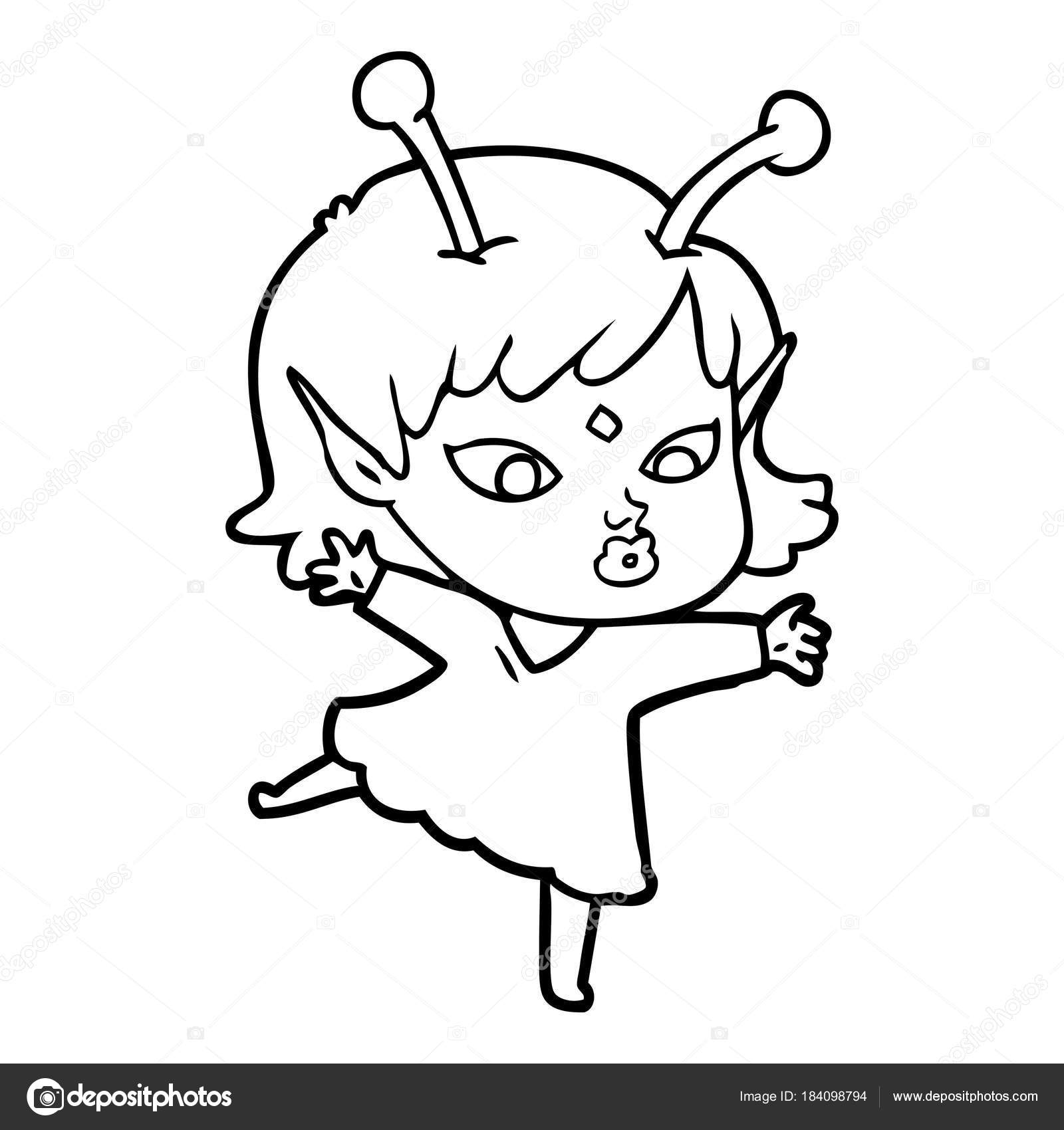 1600x1700 Pretty Cartoon Alien Girl Stock Vector Lineartestpilot
