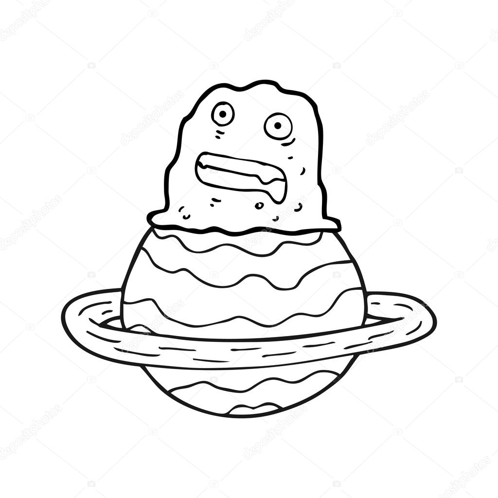 1024x1024 Black And White Cartoon Alien On Planet Stock Vector